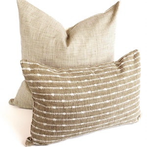 Camel and Cream Lumbar Pillow Cover, Textured Stripe Throw Pillow, Striped Bolster Pillow Cover, Neutral Lumbar Pillow, Lumbar Cushion Cover