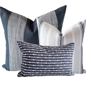 Navy Stripe Pillow Set Blue & White Pillow Cover Combinations in Blue Throw Pillow Combo Blue Pillow Set for Sofa Pillow in Blue Cushion Set