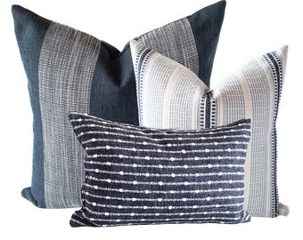 Marine Streifen Kissen Set Blau & Weiß Kissenbezug Kombinationen in Blau Dekokissen Combo Blau Kissen-Set für Sofa Kissen in Blau Kissen-Set
