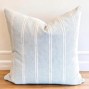 Blue Striped Pillow Cover Modern Chambray Coastal Hampton Style Pillow Designer Striped Pillow Nautical Blue Pillow Neutral Striped Pillow