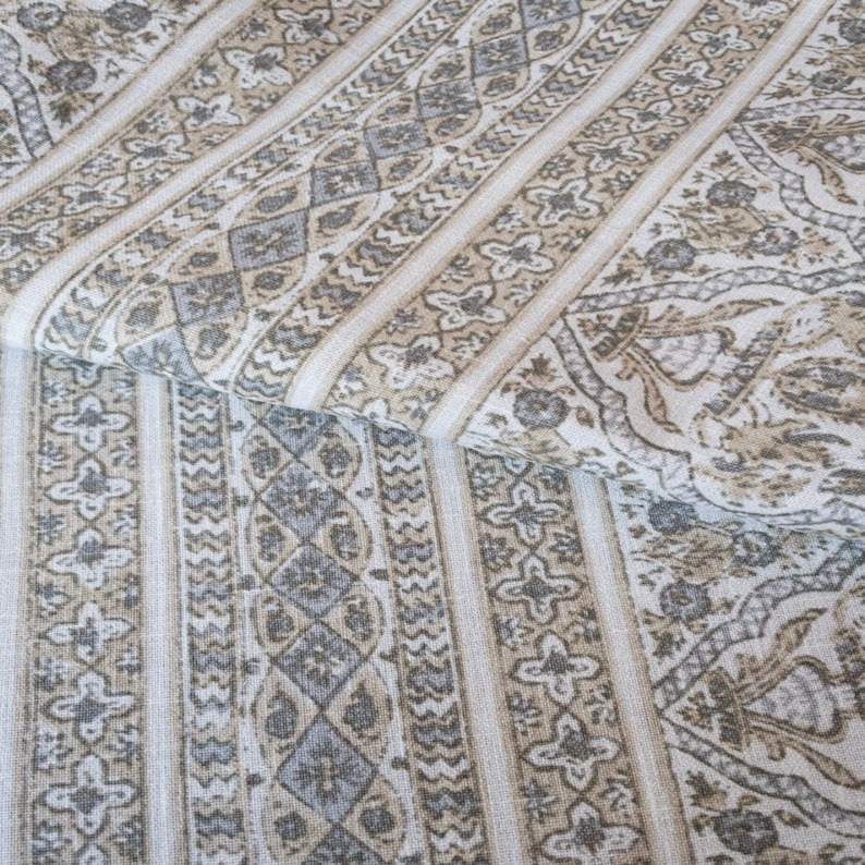Block Print Fabric Beige Medallion Print Fabric Modern Floral Drapery Fabric Hand Blocked Curtain Fabric Botanical Print Fabric by the Yard 画像 7