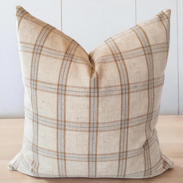 Taie d'oreiller à carreaux beige neutre Coussin décoratif moderne rustique à carreaux d'automne Housse de coussin campagnarde beige Oreiller de lit à carreaux beige neutre