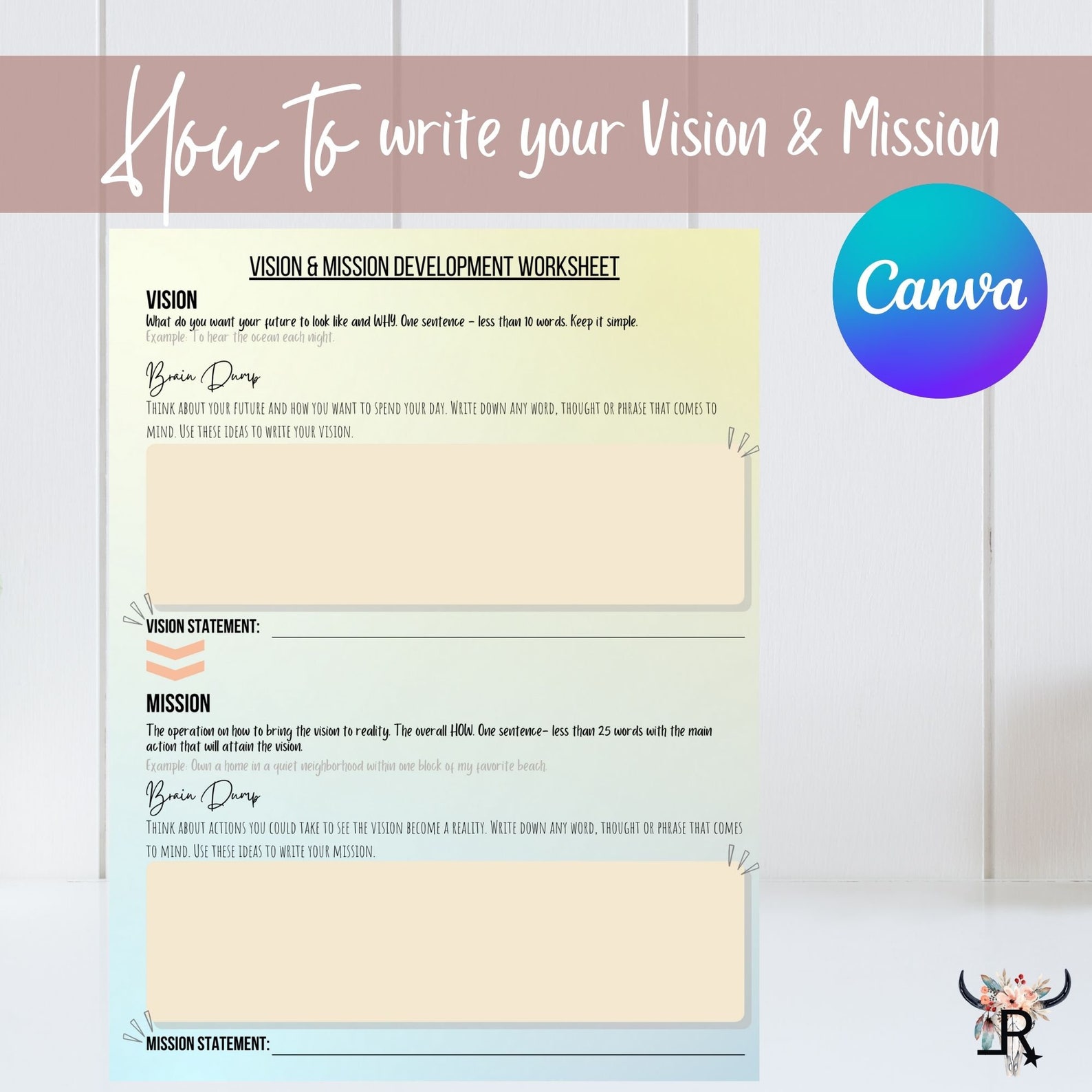 Develop Your Vision & Mission Statement Canva Template - Etsy
