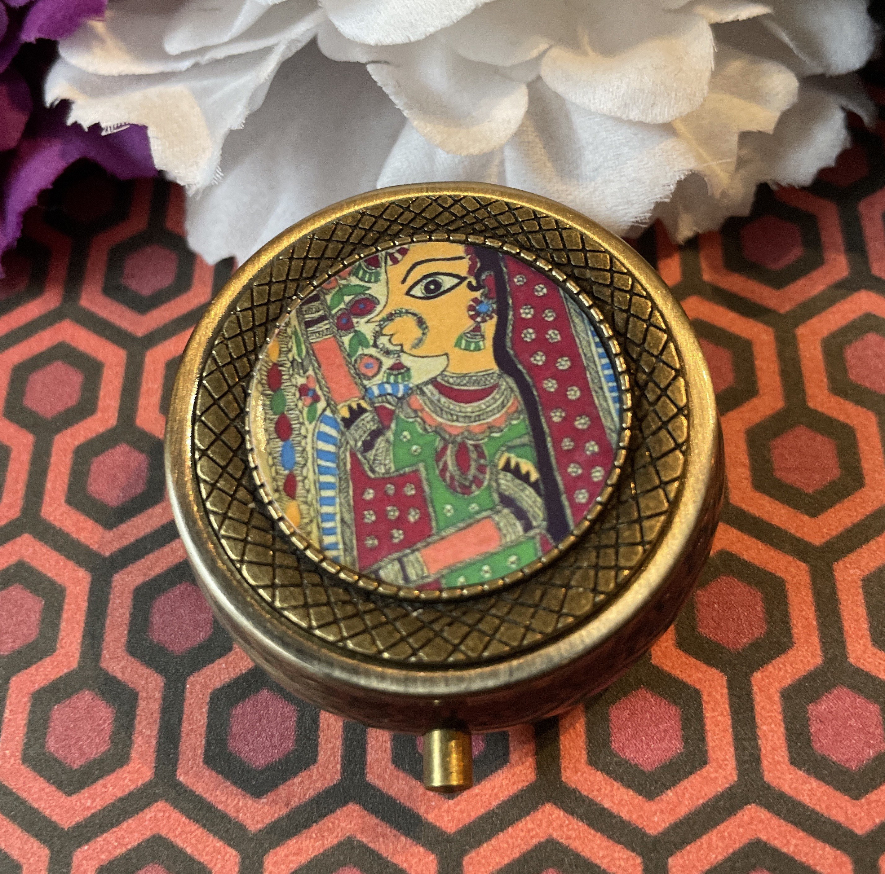 India art Hindu pill box - delicate pillbox gift detail artisan handmade delicate