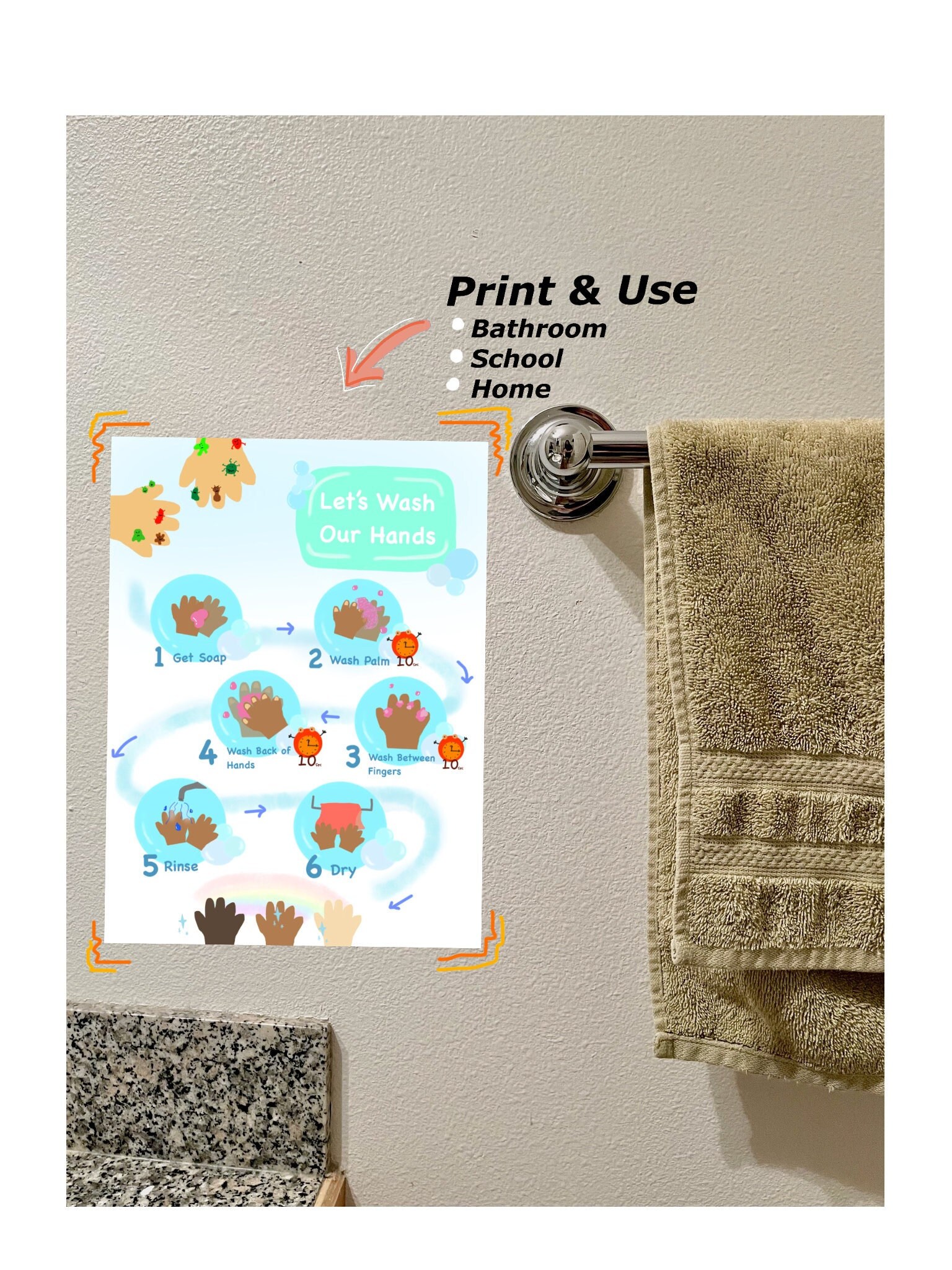 Hand Washing Visual Steps Teaching Hygiene, Printable Etsy