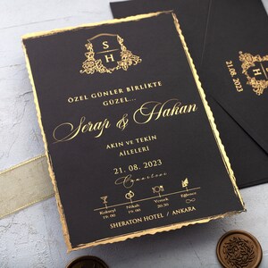 Vintage black deckle edge gold foil wedding invite fantasy wedding card image 3