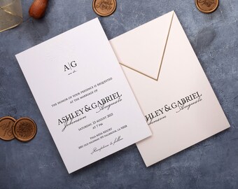 Blush pink emboss printed wedding invitations with gold