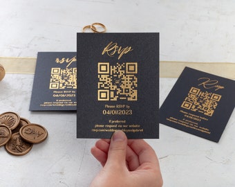 Modern QR code RSVP foil-printed wedding response card