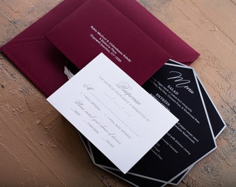 Foil-printed classic RSVP card with return address envelope