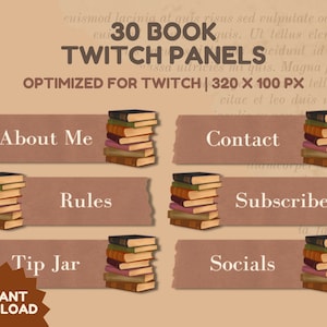 30x Twitch Book Stream Panels / Moderno, Booktok, Acogedor, Estético, Lindo, Lectura, Literatura, Novela Twitch Streamer Bundle Package