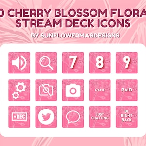 Cherry Blossom Pink Elgato Streamdeck Icons - Cute Floral Tree Plant Nature Aesthetic Cover Pack Digital Download Customizable