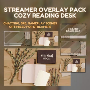Animated Cozy Reading Desk Streamer Overlay Package for Twitch, Simple, Hand Drawn, Notebook Streamer Pack, Aesthetic, Pinterest, Plants