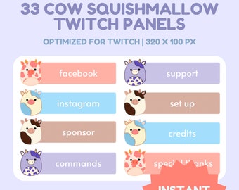 33x Twitch Squishmallow Cow Stream Panels | Cute, Kawaii, Plushies, Farm Animals, Squish, Girly, UwU, Twitch Streamer Bundle Package
