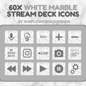 White Marble Elgato Streamdeck Icons - Modern Stone Minimal Aesthetic Cover Pack Digital Download Customizable