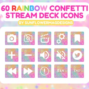 Pastel Rainbow Confetti Elgato Streamdeck Icons - Cute Pattern Bright Streamer Twitch Aesthetic Cover Pack Digital Download Customizable Art
