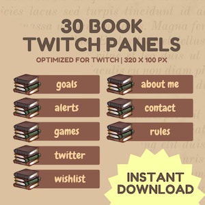 30x Twitch Book Stream Panels | Modern, Booktok, Cozy, Aesthetic, Cute, Reading, Literature, Novel Twitch Streamer Bundle Package