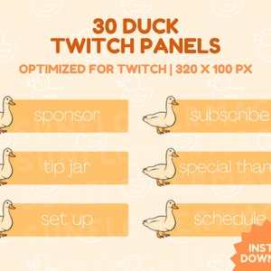 30x Twitch Duck Stream Panels | Modern, Quack, Aesthetic, Cute, Animals, Ducks, Farm, Yellow, Orange Twitch Streamer Bundle Package