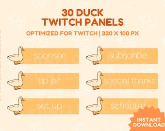 30x Twitch Duck Stream Panels | Modern, Quack, Aesthetic, Cute, Animals, Ducks, Farm, Yellow, Orange Twitch Streamer Bundle Package
