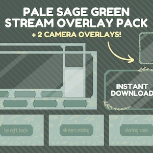 Pale Sage Green Animated Stream Overlay Package for Twitch, Simple Floral Greenery Streamer Pack, Pastel Aesthetic Seafoam Green