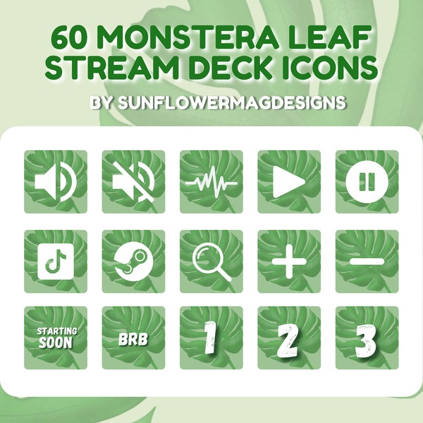 Monstera Leaf Elgato Streamdeck Icons - Cute Modern Plant Nature Esthetische Cover Pack Digitale Download Aanpasbaar