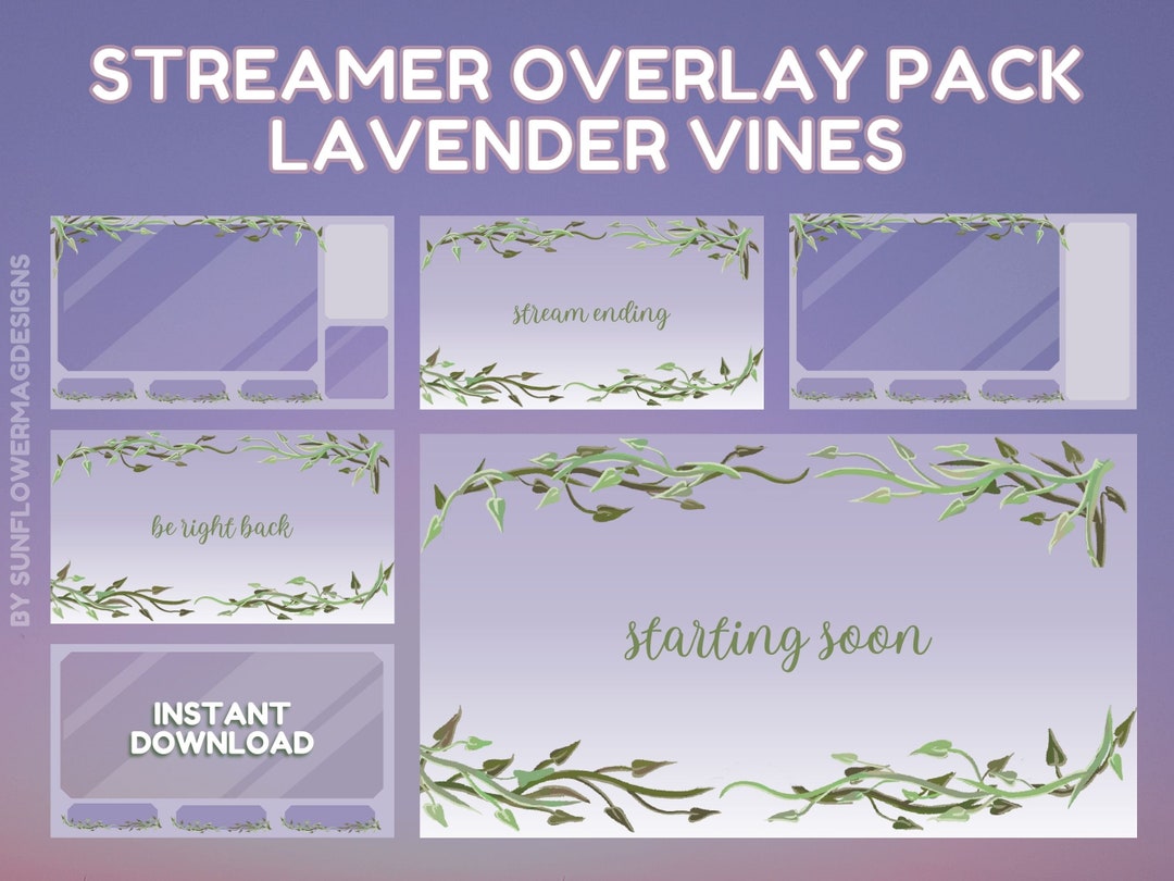 Animated Lavender Vines Streamer Overlay Package for Twitch, Simple