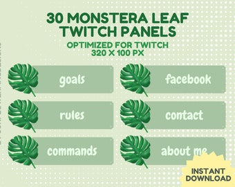 30x Twitch Monstera Leaf Stream Panels / Moderno, Plantas, Acogedor, Estético, Lindo, Hojas, Twitch Streamer Paquete de Paquete