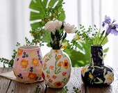 Hand-painted ceramic vase Vintage vase Japanese vase Floral vase Home decor Rustic decoration French vase Gift for her Anniversary gift