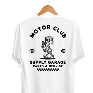 Motor Club Parts & Service T-Shirt, Unisex Adult Motorcycle Garage, Car Racing Tee