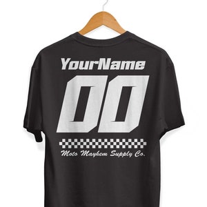 Adult Custom Race T-Shirt, Name & Number Motorsport Tee, Personalised Racing Car, Dirt Bike, Motocross Gift