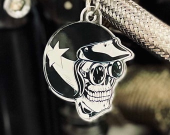 Vintage Racing Skull Keyring, Motorcycle Key Fob, Biker Gifts