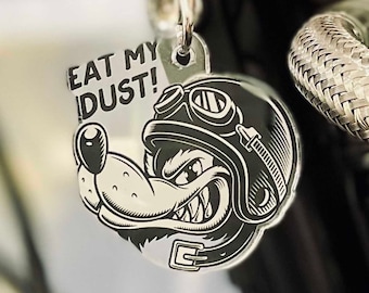 Eat My Dust Wolf Keyring, Motorcycle Key Ring, Motorbike Accessory