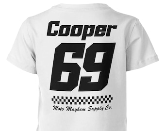Custom Kids Race T-Shirt: Personalized Name & Number, Motorsport Tee