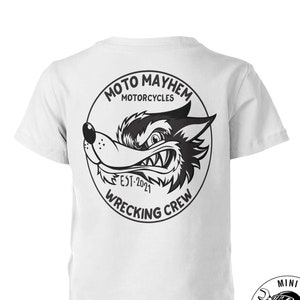 Wolf Wrecking Crew Kids T-Shirt, Motorcycle Mayhem Youth Biker Tee
