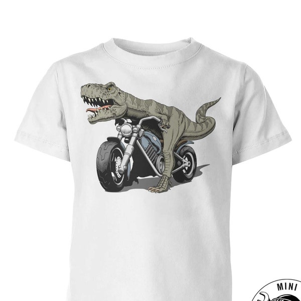 T-shirt enfant motard dinosaure, t-shirt moto T-Rex Moto Mayhem