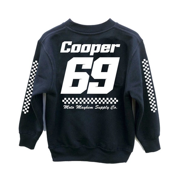 Individuelles Kinder-Renntrikot, Jugend-Motorsport-Sweatshirt mit Namen und Nummer, personalisiertes Geschenk