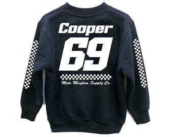 Individuelles Kinder-Renntrikot, Jugend-Motorsport-Sweatshirt mit Namen und Nummer, personalisiertes Geschenk