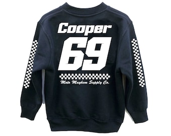 Camisa de corrida infantil personalizada, moletom juvenil de automobilismo com nome e número, presente personalizado