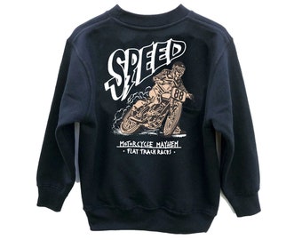 Kids Motocross Sweatshirt, Youth Speed Top, Flat Track Races Sweater, Child Biker Gift