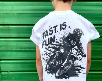 Fast is Fun Kid T-Shirt, Motocross Tee, Moto Supercross, Dirt Bikes Top, Motorcycling Youth Racing TShirt, Moto Mayhem