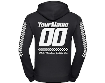 Adult Custom Race Hoodie, Name & Number Motorsport Pullover Hoody, Personalised MX Racing Gift