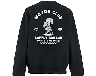 Motor Club Sweater, Motorcycle Parts and Service, Supply Garage Adults Heavyweight Sweatshirt