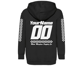 Kids Custom Race Hoodie, Name & Number Youth Motorsport Jersey, Personalised MX Racer Gift