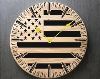 Bullets w/ American Flag Clock SVG For Laser, Xtool, Glowforge