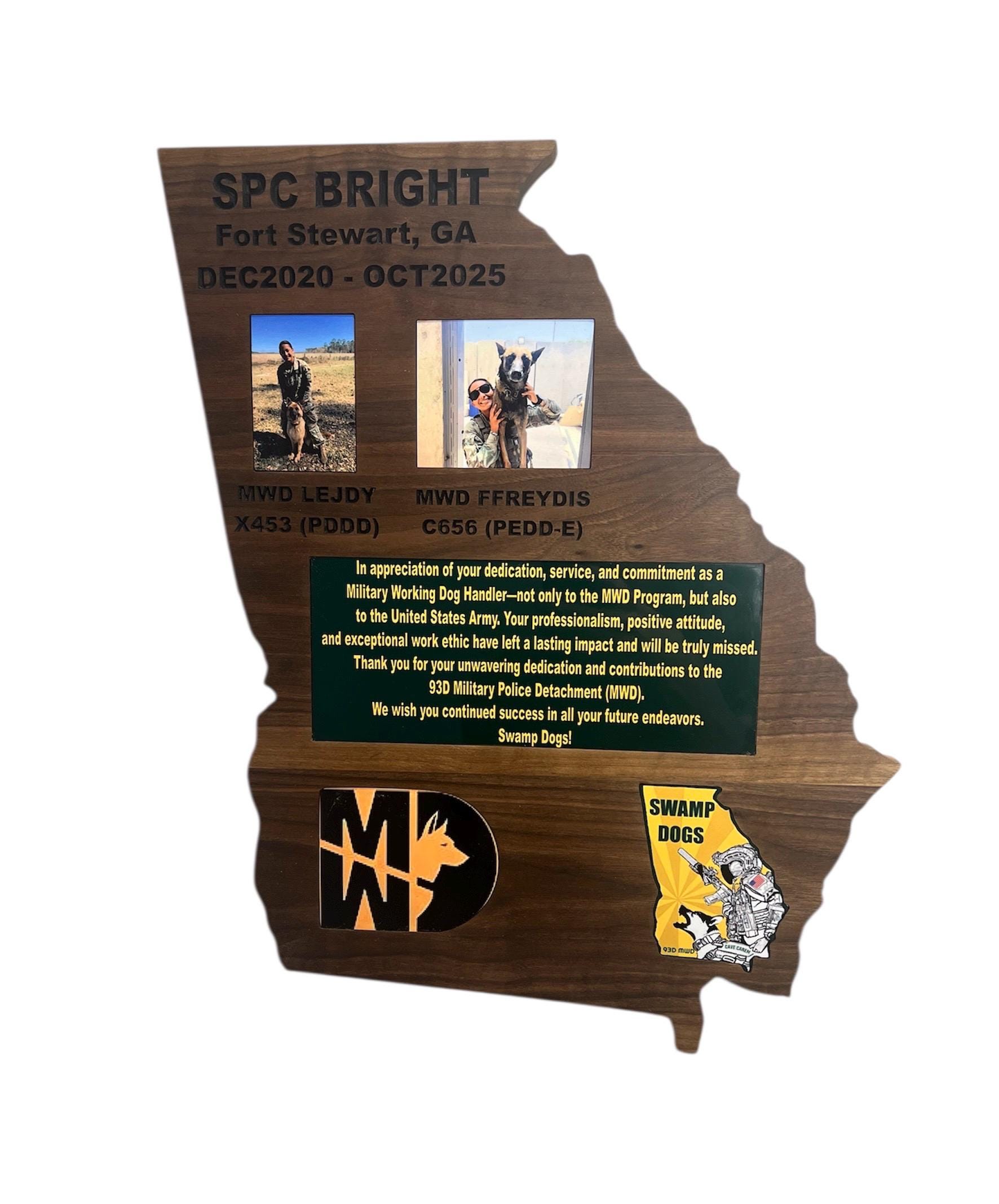 Any State Cutout PCS-ETS-Retirement Plaque-Black Walnut Hardwood-Customizable Design with Logos