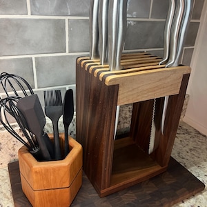 Modern Mid Century Knife Rack | Walnut & Maple Magnetic Knife Block | Luxury Wooden Knife Holder | Handmade Kitchen Organizer
