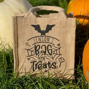 Personalised Children's Trick or Treat Bag | Custom Kids Trick or Treat Bag | Jute Trick or Treat Bag | Halloween Treat Bag
