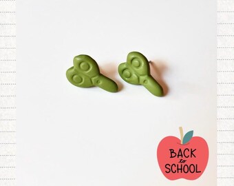 Handmade Polymer Clay Garden Shears Stud Earrings | Earthy Green Gardener Jewelry