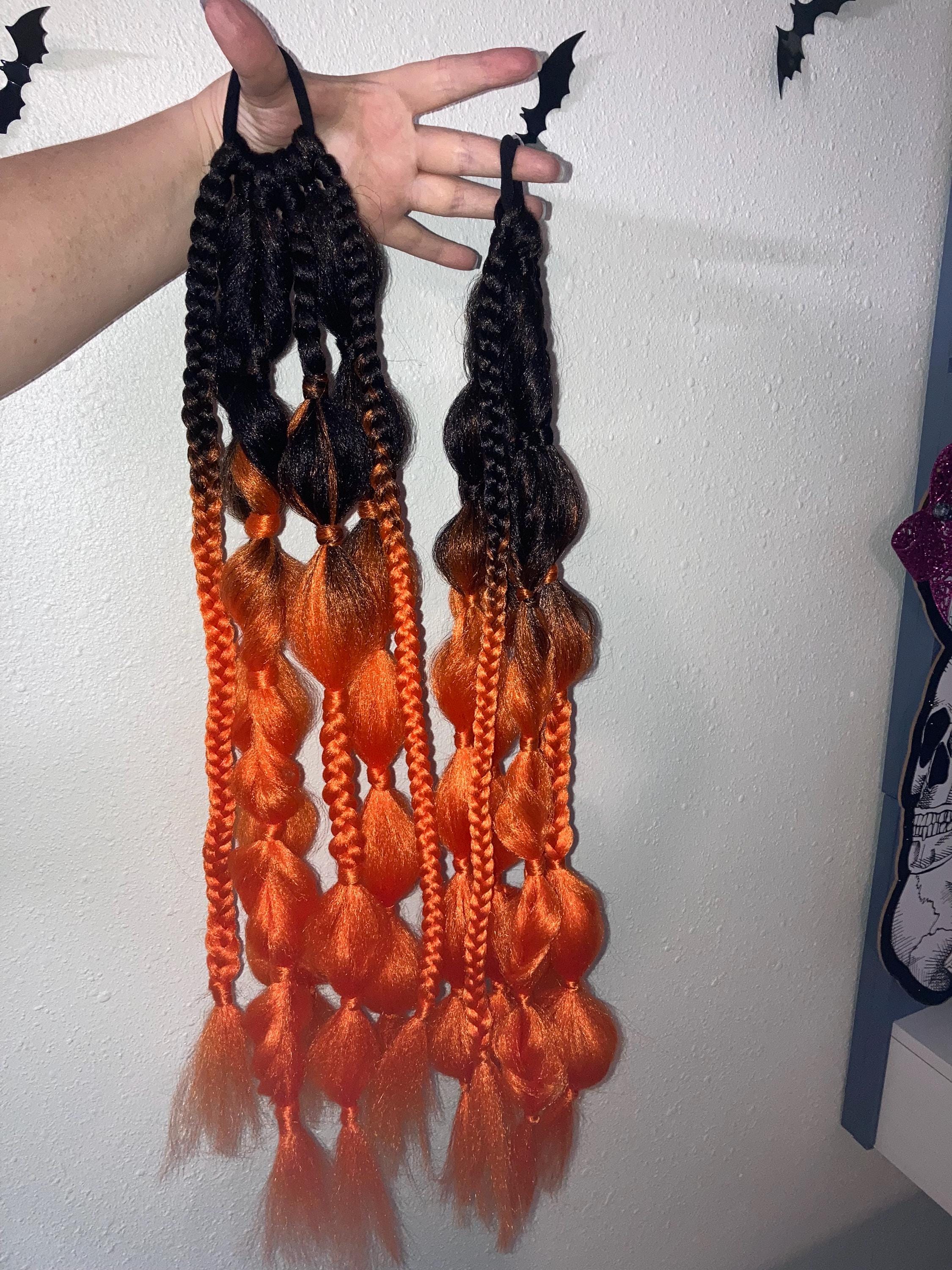 Rave/softball Braids! Black to Orange Ombré 6 Strands 