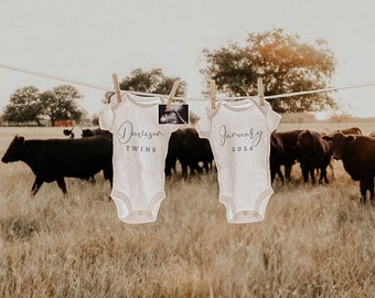 Faire-part de grossesse de jumeaux numérique / Faire-part de grossesse de jumeaux / Faire-part de grossesse de jumeaux de ferme de vaches / Télécharger les réseaux sociaux Facebook Instagram