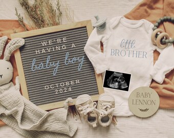 Boy Pregnancy Announcement Digital | Baby Boy Announcement | Little Brother | Boy Gender | Download Social Media Facebook Instagram Post